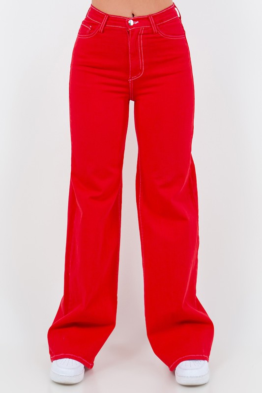 Wide Leg Jean in Cherry Red 33" inseam Made in USA