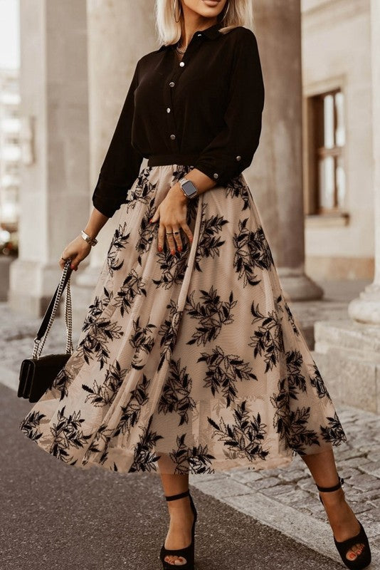 Black and outlet white embroidered skirt