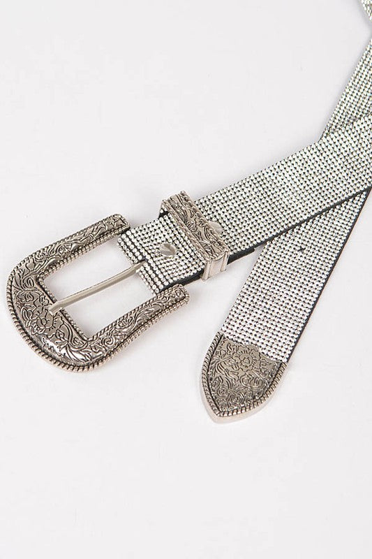 Rhinestone Western Engraved Buckle Belt