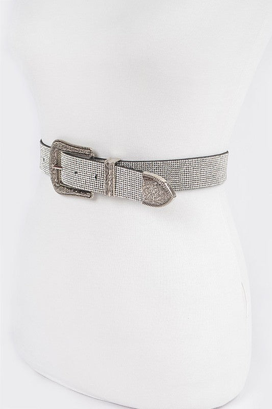 Rhinestone Western Engraved Buckle Belt