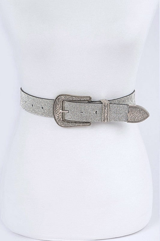 Rhinestone Western Engraved Buckle Belt