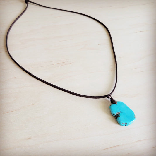 The Jewelry Junkie **Turquoise Slab Pendant on Leather Cord Necklace 254d