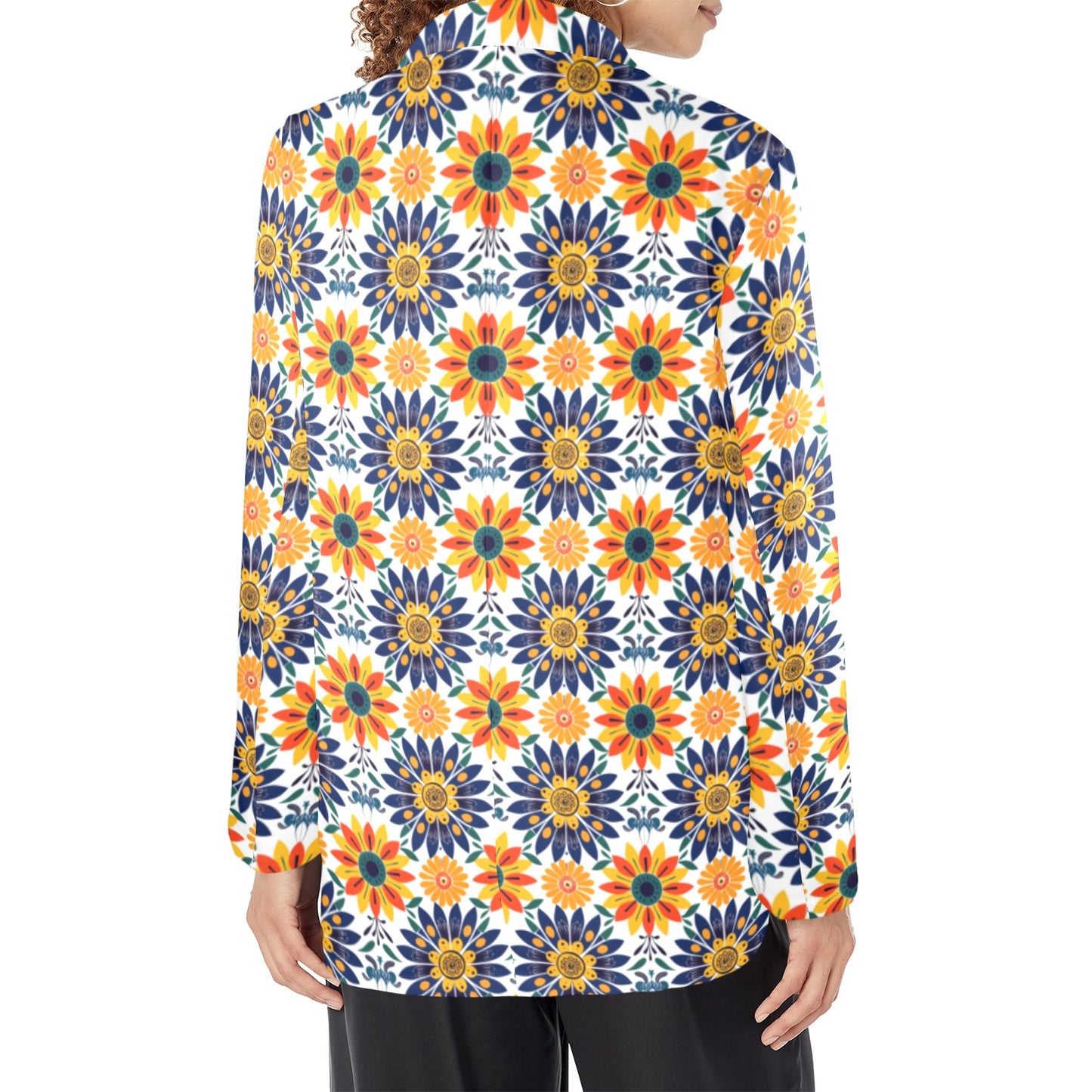 Colores de Mexico Blue Yellow Mexican Floral Blazer
