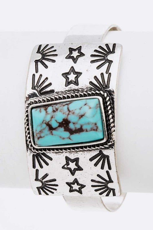 Faux Turquoise Stamped Western Cuff Bangle