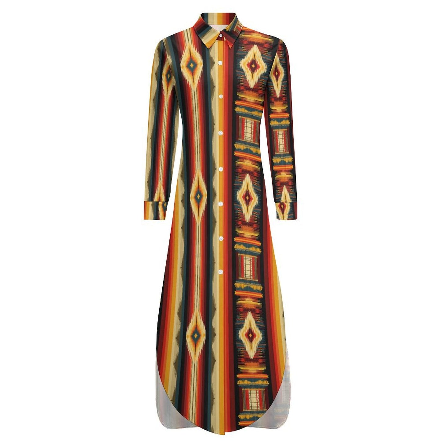 Colores De Mexico Southwestern Aztec Serape Long Sleeve Shirt Dress Duster