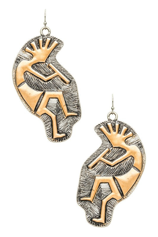 Kokopelli Native Folk Dancer 2 Tone Earrings