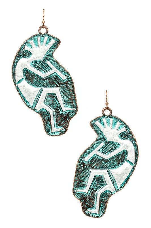 Kokopelli Native Folk Dancer 2 Tone Earrings