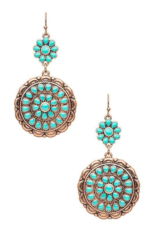 Turquoise Western Drop Earrings choice of colors