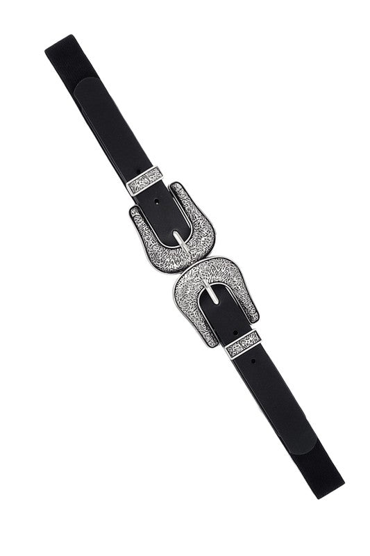 Western Double Buckle Elastic Belt choice of colors