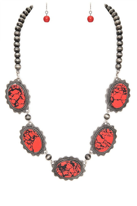 Oval Stone Southwestern Beads Statement Necklace Set