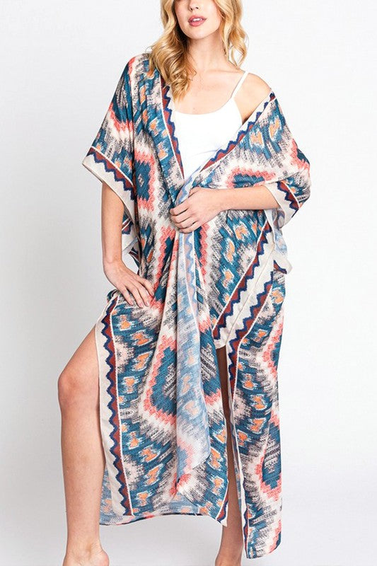 Aztec Printed Long Kimono Duster | Baha Ranch Western Wear