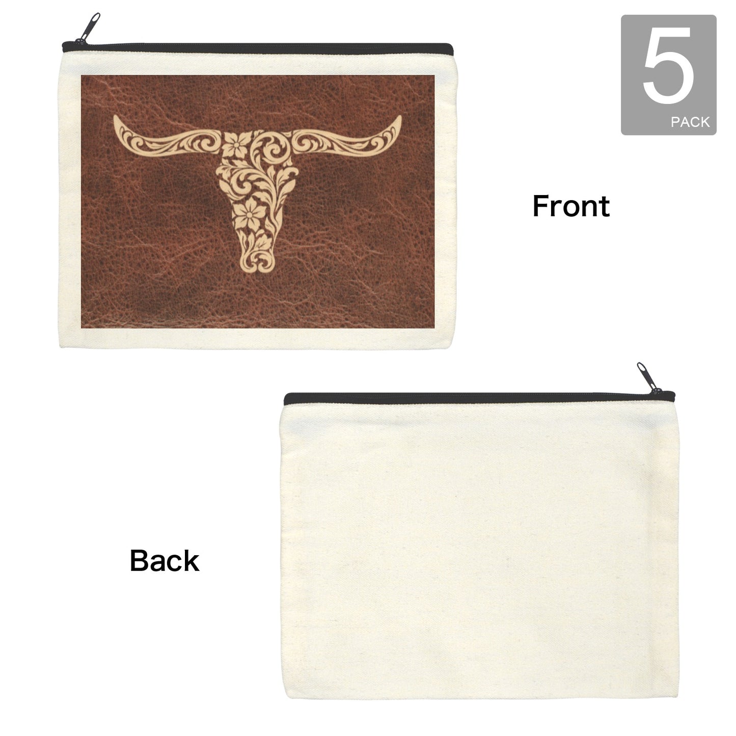 Tooled Longhorn Set of 5 bags Cosmetic Bag Made in America