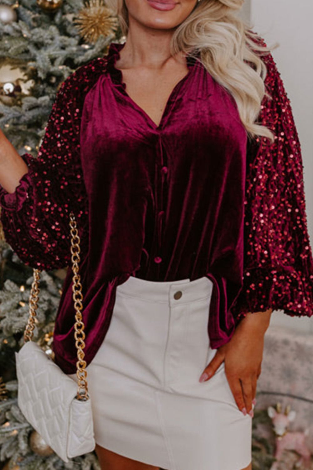 Sequin Sleeve Holiday Velvet Top choice of colors