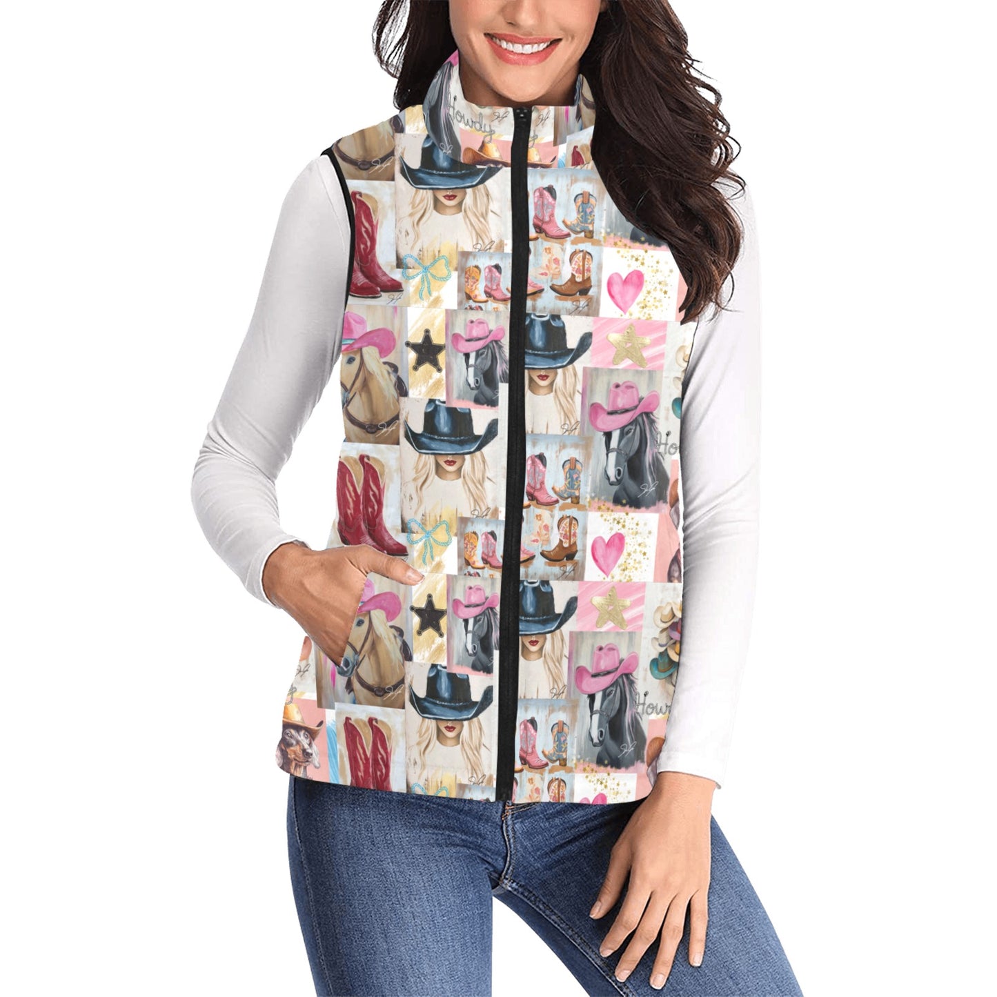 Danilo Painted Cowgirl Collage Puffy Vest