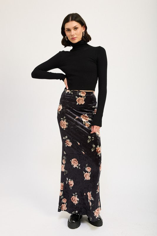 Velvet Floral Maxi Skirt