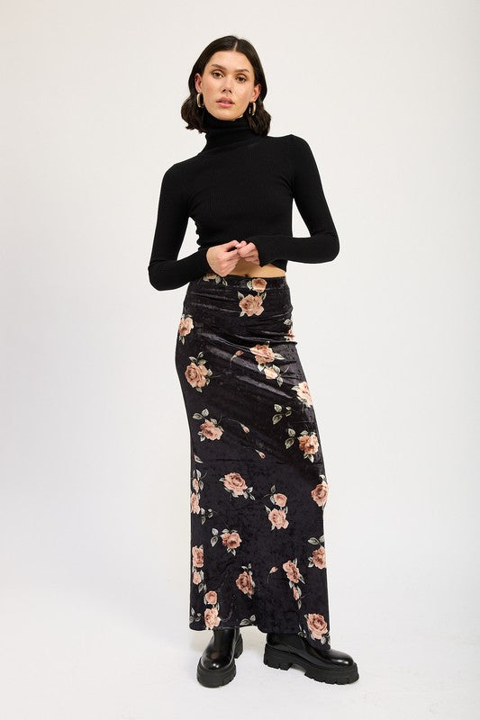 Velvet Floral Maxi Skirt