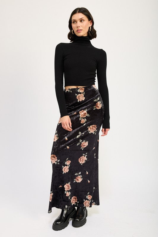 Velvet Floral Maxi Skirt