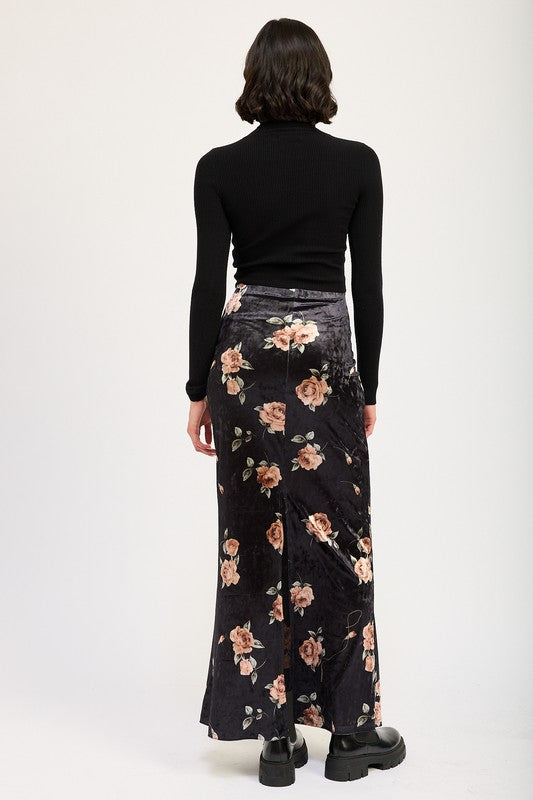 Velvet Floral Maxi Skirt