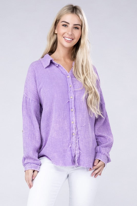 Washed Double Gauze Button Down Shirt choice of colors