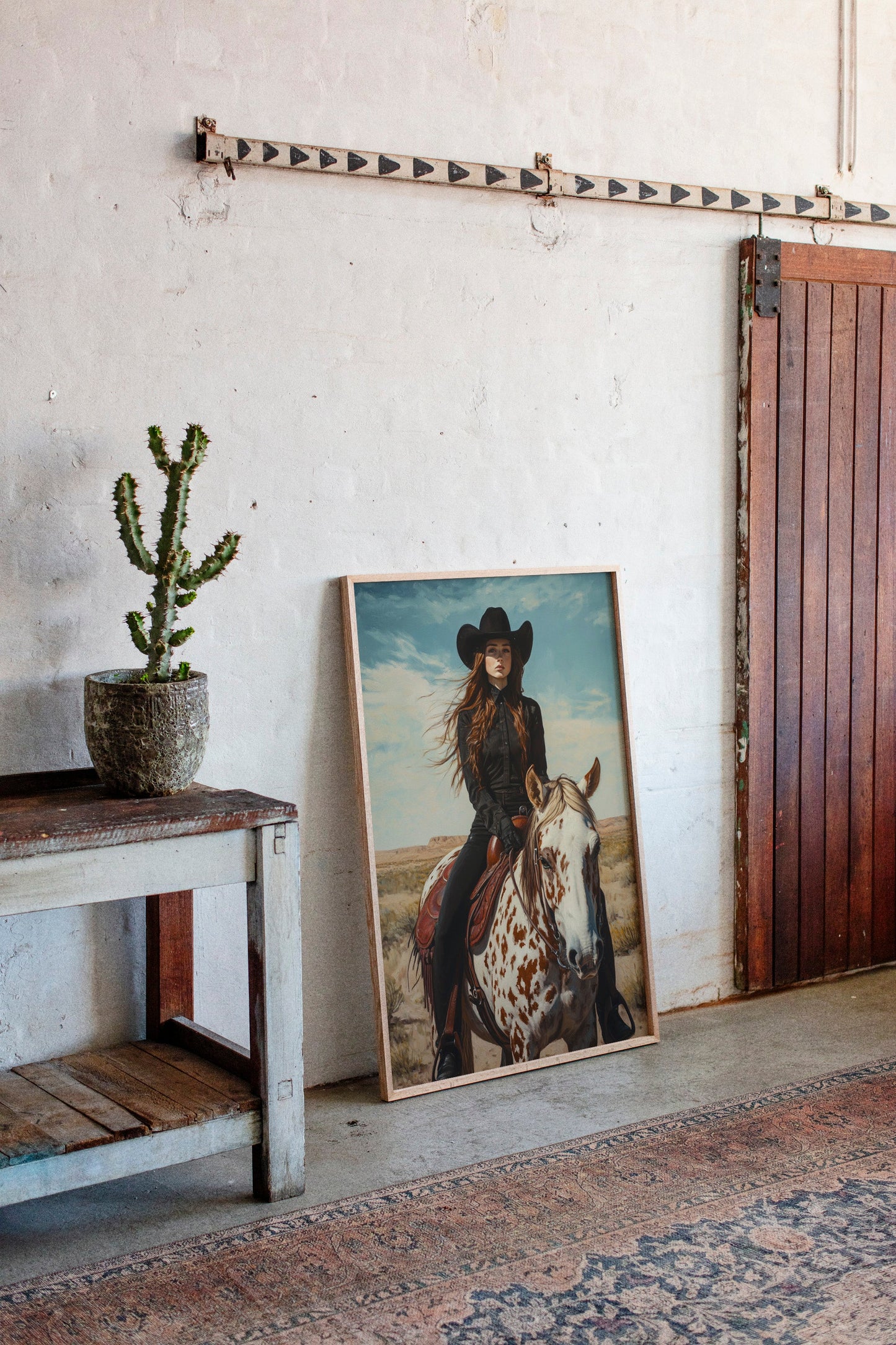 Desert Reins – Cowgirl on Paint Horse Portrait