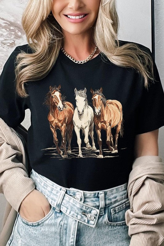 Three Horses Western Graphic Tee