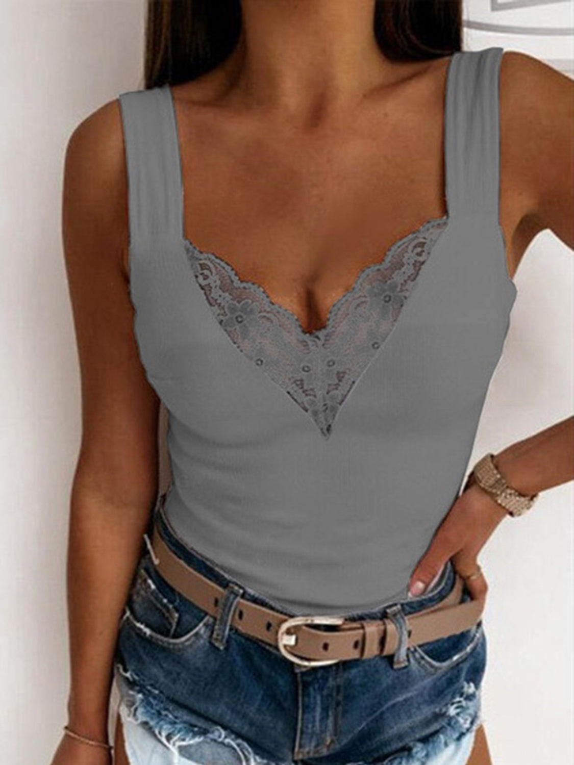 Lace Detail Sweetheart Neck Tank choice of colors