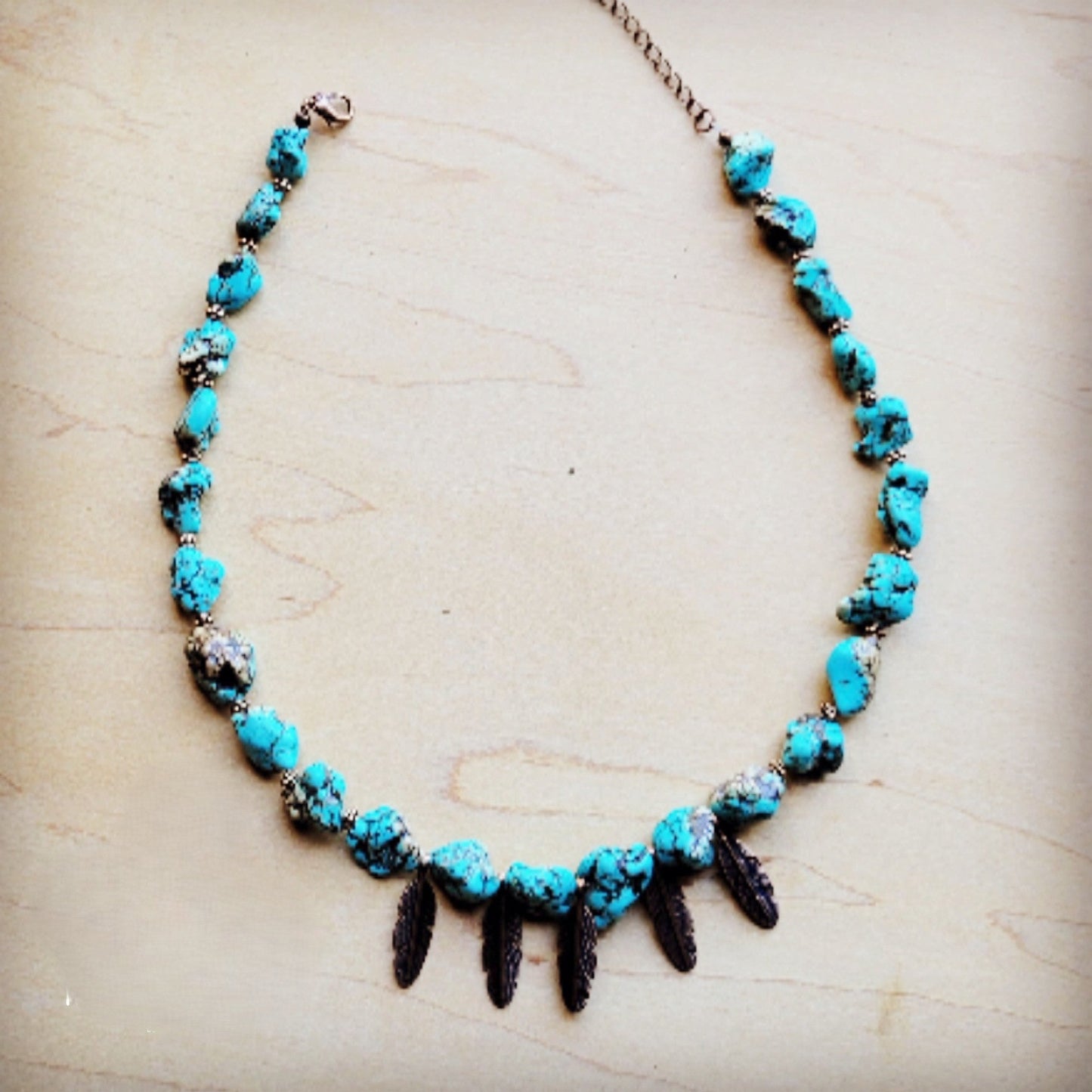 The Jewelry Junkie **Blue Turquoise Collar Necklace w/ Feather Pendants 259m