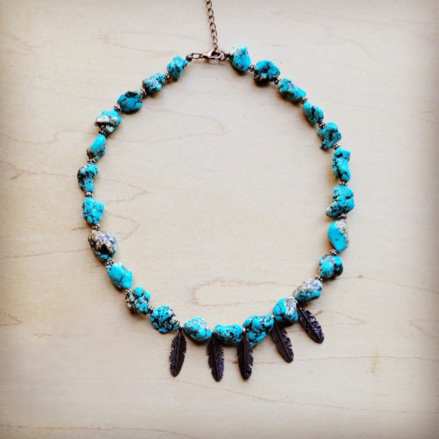 The Jewelry Junkie **Blue Turquoise Collar Necklace w/ Feather Pendants 259m