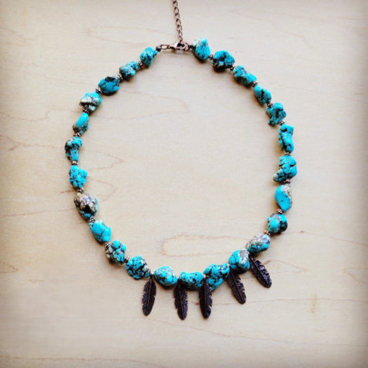 The Jewelry Junkie **Blue Turquoise Collar Necklace w/ Feather Pendants 259m
