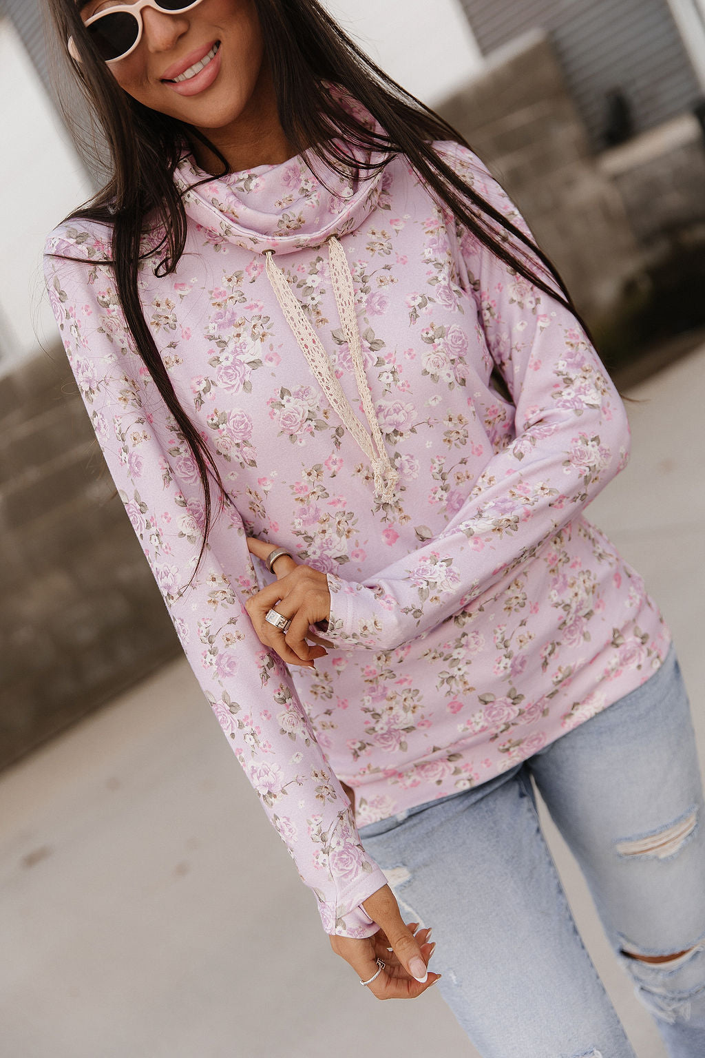 Ampersand Avenue CowlNeck Sweatshirt - Lavender Rose