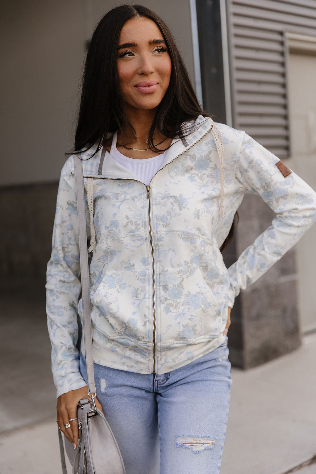 Ampersand Avenue FullZip Sweatshirt - Blue Ribbon Blooms