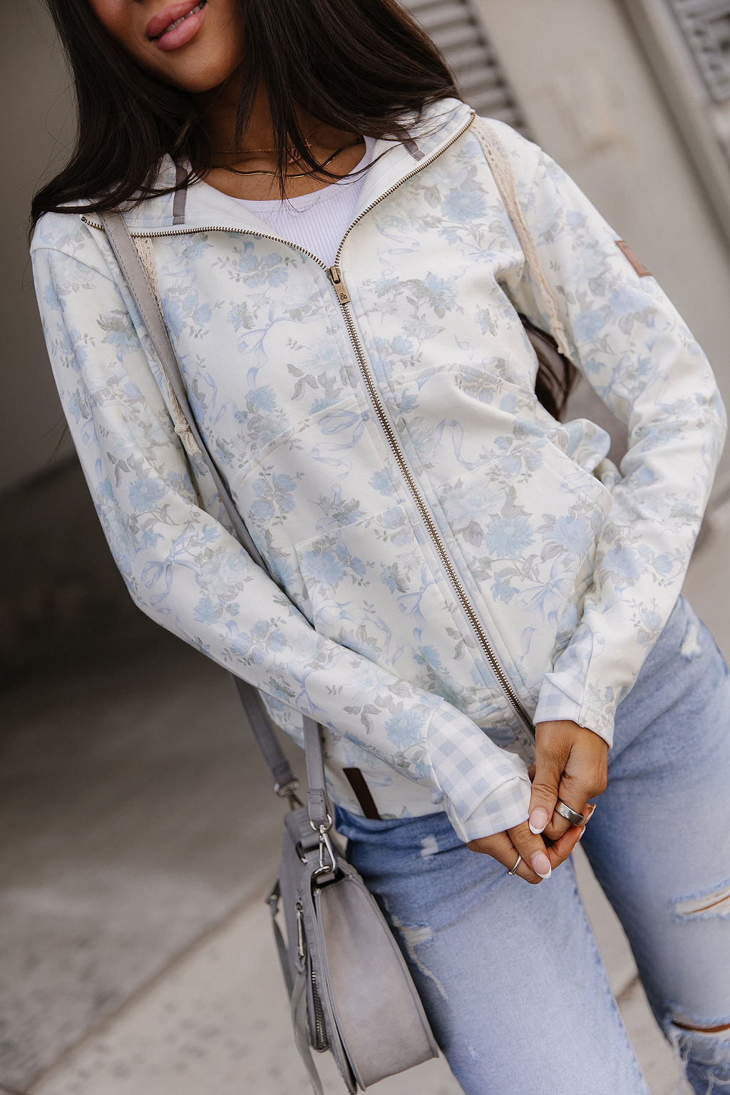 Ampersand Avenue FullZip Sweatshirt - Blue Ribbon Blooms