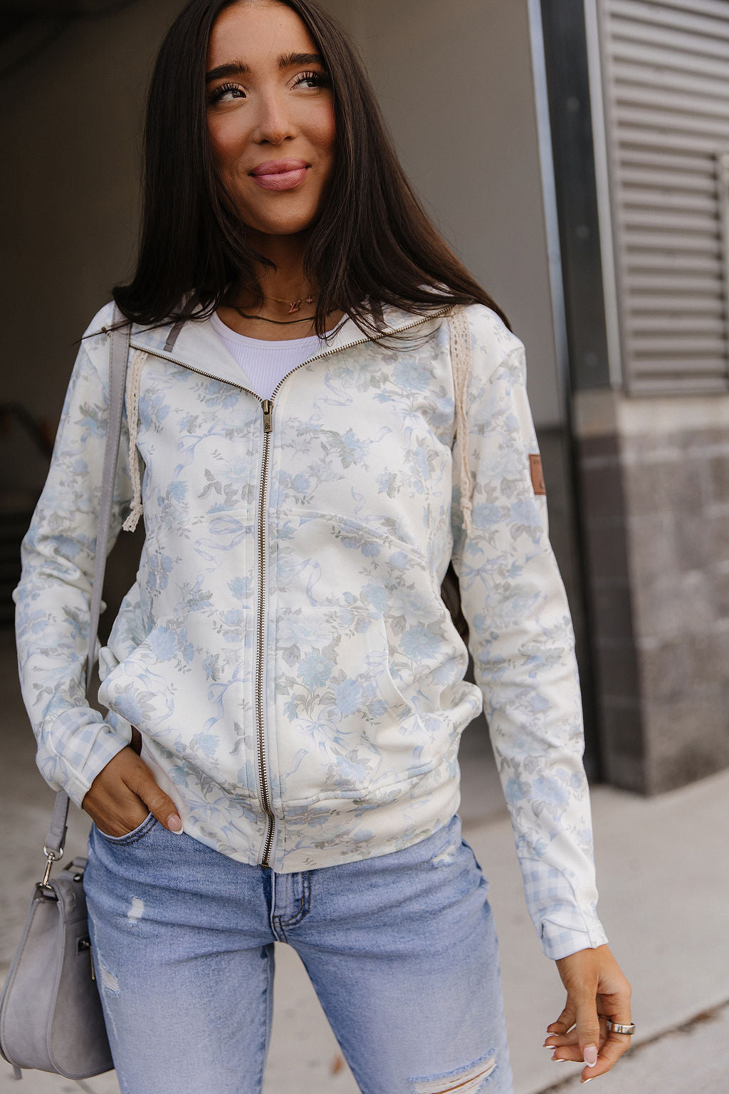 Ampersand Avenue FullZip Sweatshirt - Blue Ribbon Blooms