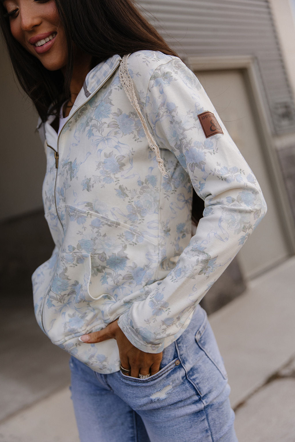 Ampersand Avenue FullZip Sweatshirt - Blue Ribbon Blooms