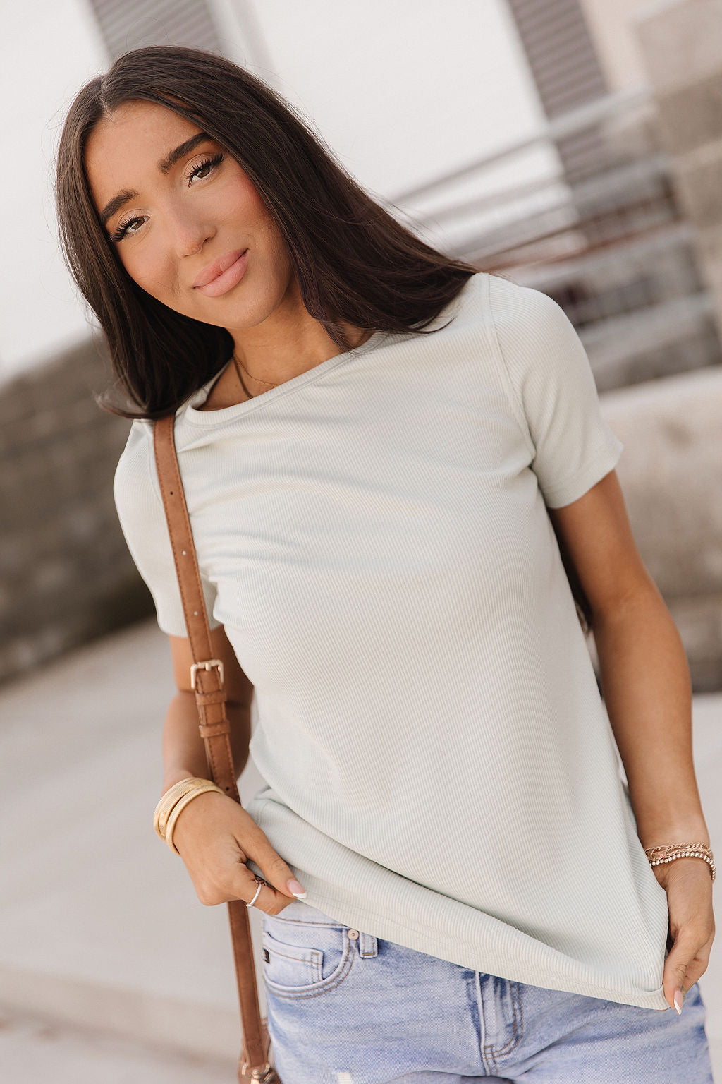 Ampersand Avenue Ribbed Lulu Tee - Sage