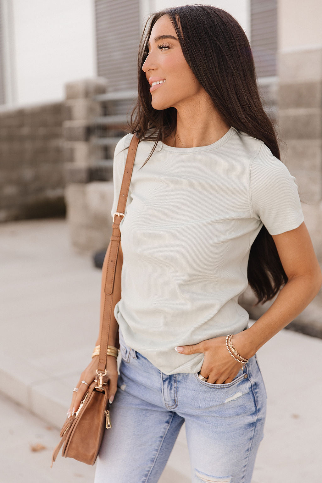 Ampersand Avenue Ribbed Lulu Tee - Sage