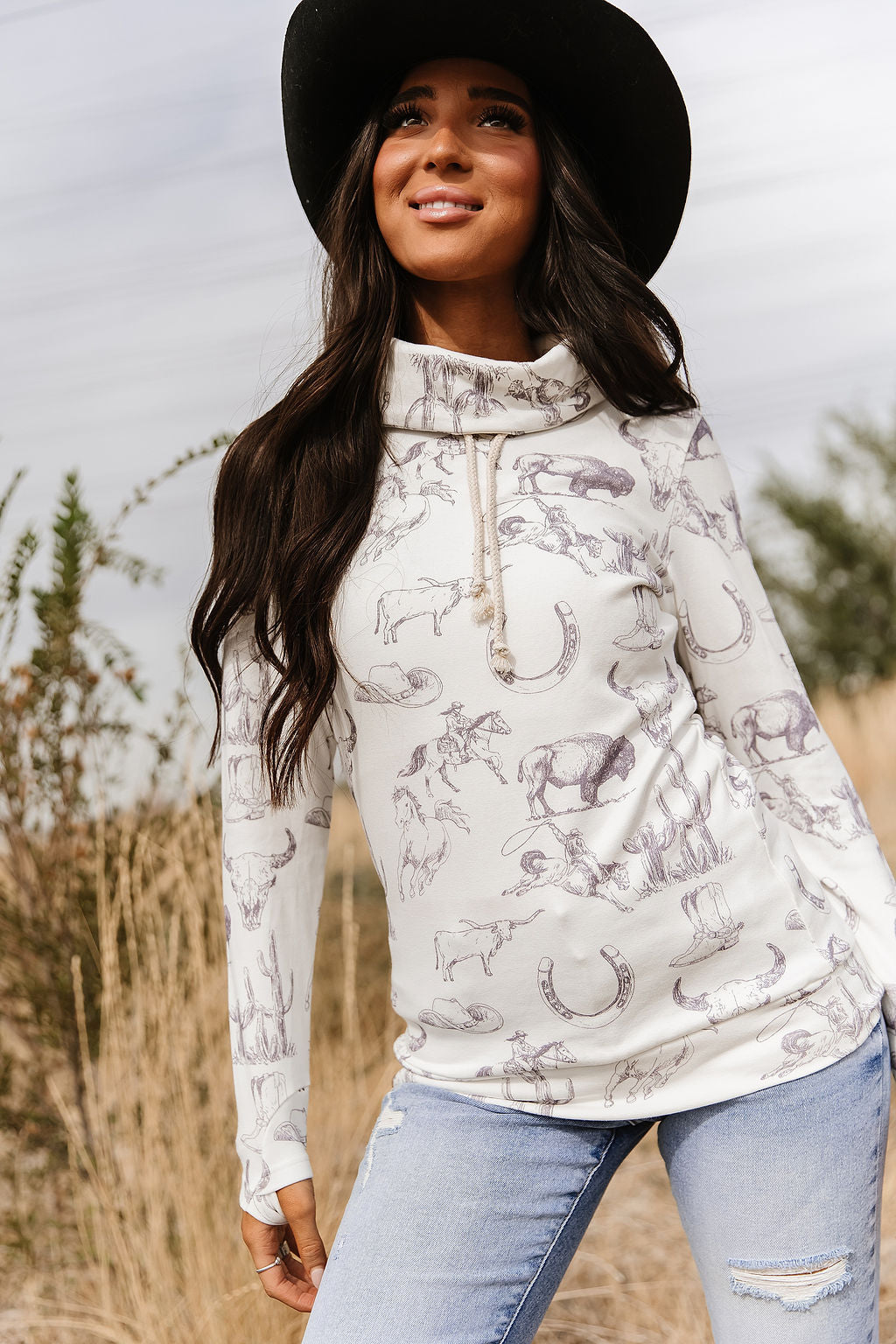 Ampersand Avenue CowlNeck Western Sweatshirt - Home On The Range