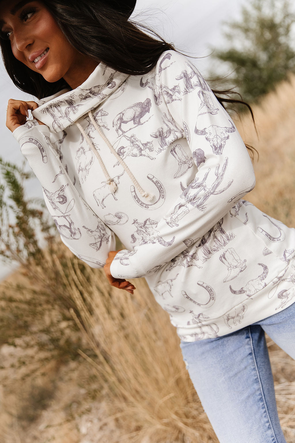 Ampersand Avenue CowlNeck Western Sweatshirt - Home On The Range