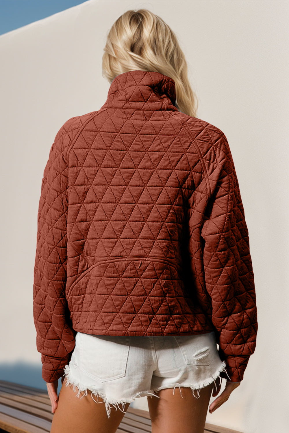 Double Take Half Zip Long Sleeve Quilted Sweatshirt with Pocket choice of colors