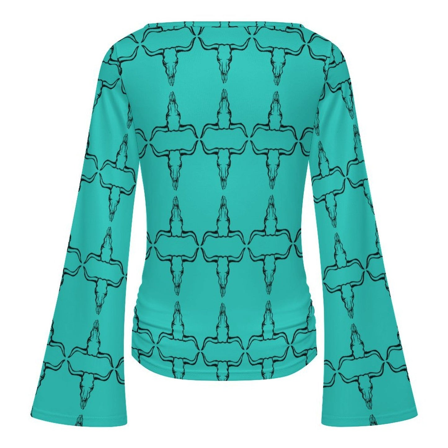 Baha Ranch Turquoise Longhorn Flare Sleeve Top