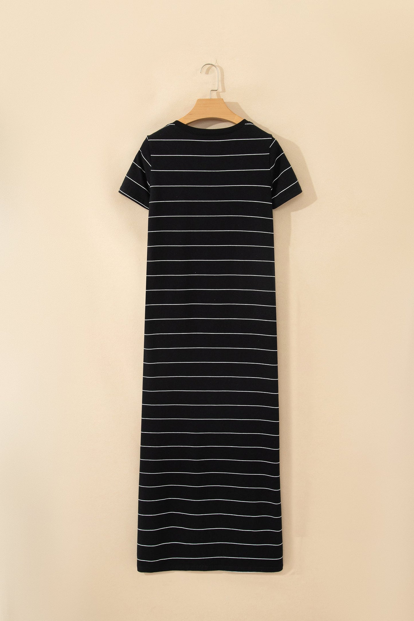 Stripe Short Sleeve Side Slit Maxi Dress