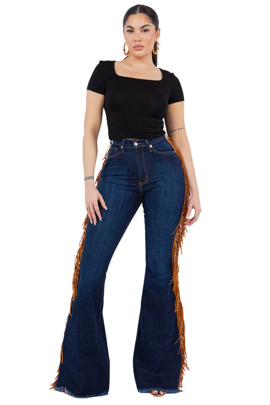 Fringe Bell Bottom in Dark Blue 34" inseam