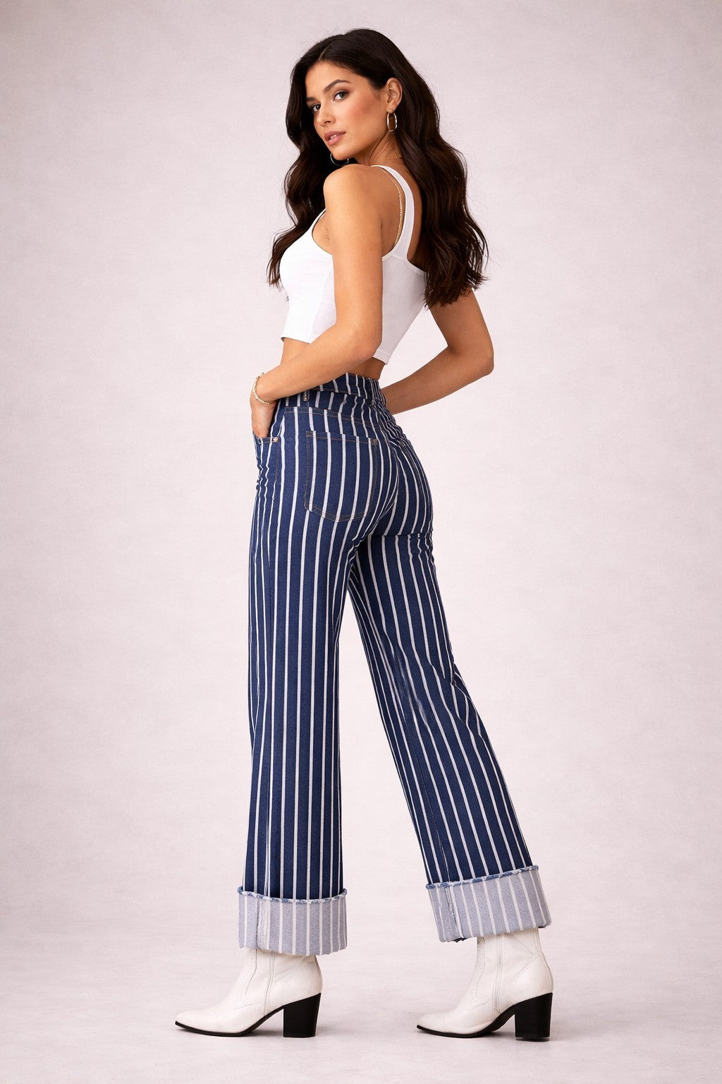 GJG The Riviera Stripe Cuffed Jean - Dark Wash