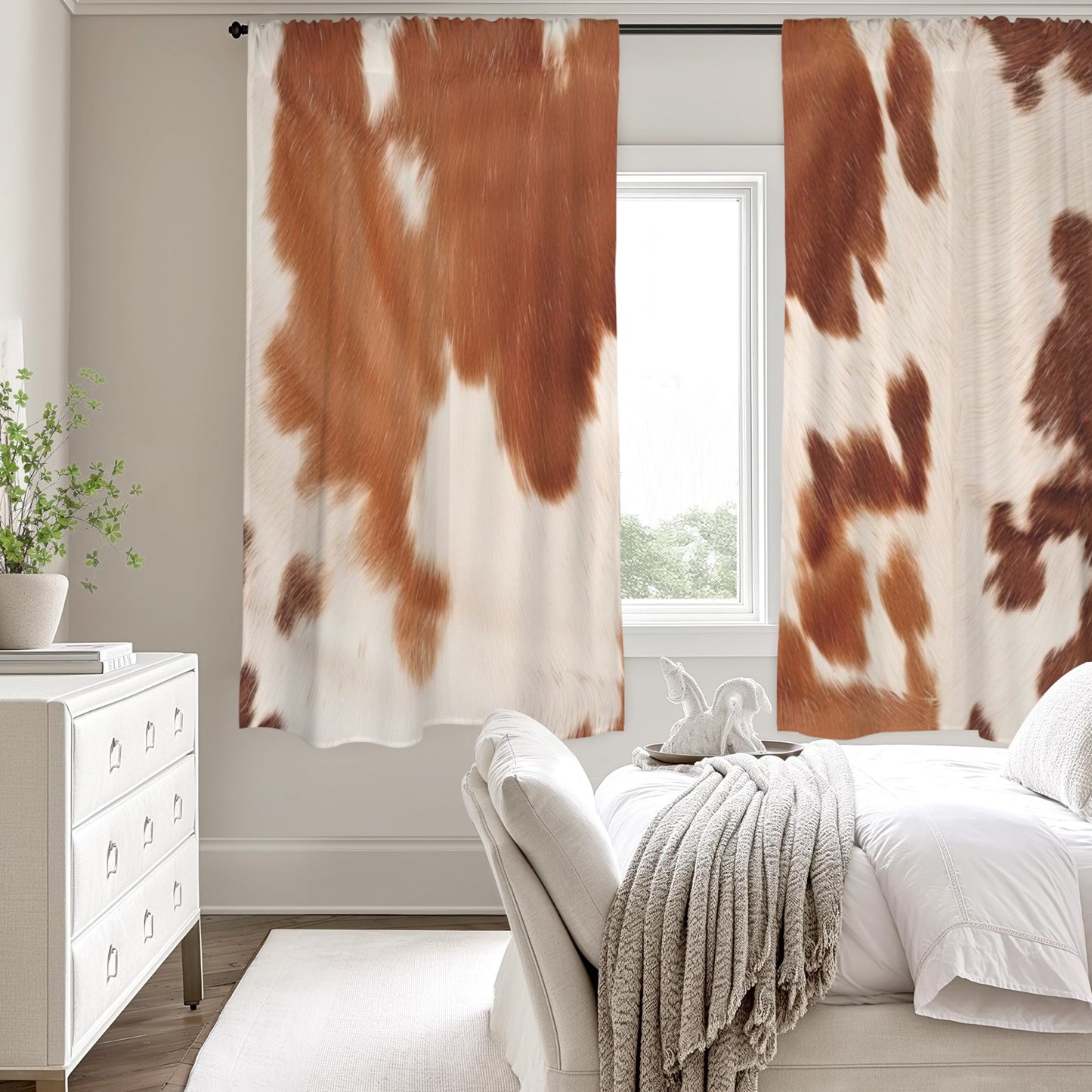 Cow Hide Print Curtains 52" x 63" Made in America