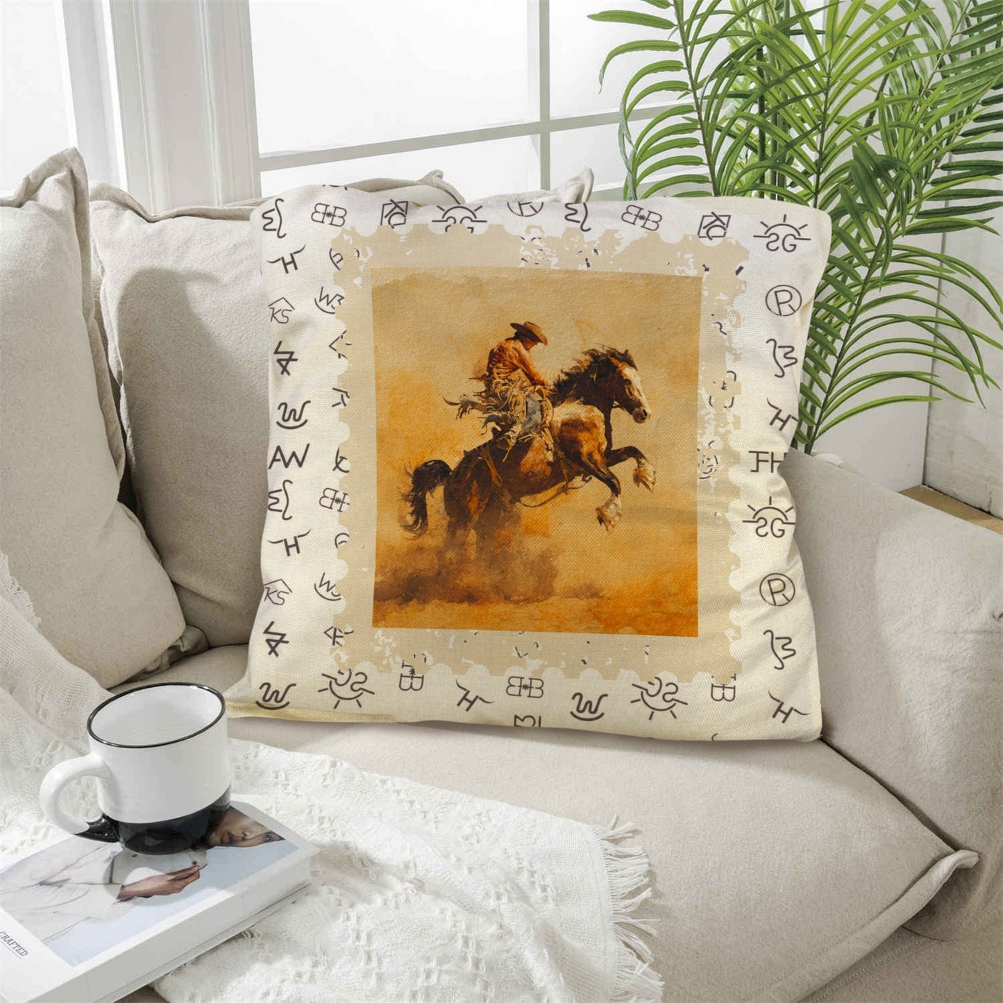 Baha Ranch Vintage Rodeo Stamp Throw Pillow Made in America