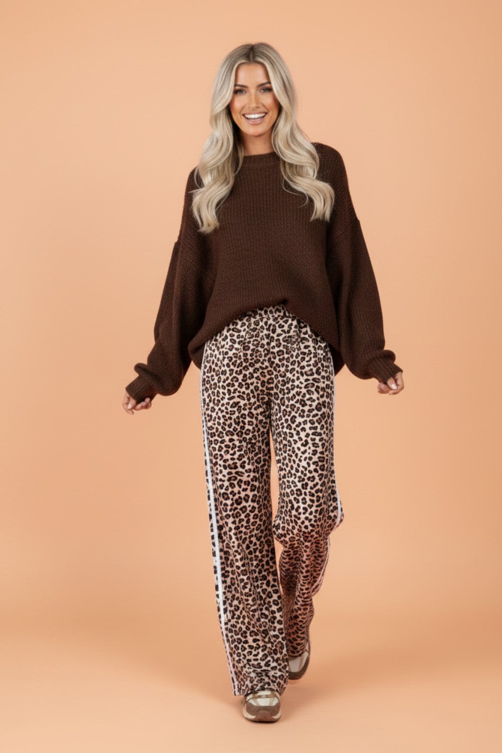Leopard Side Stripe Wide Leg Pants