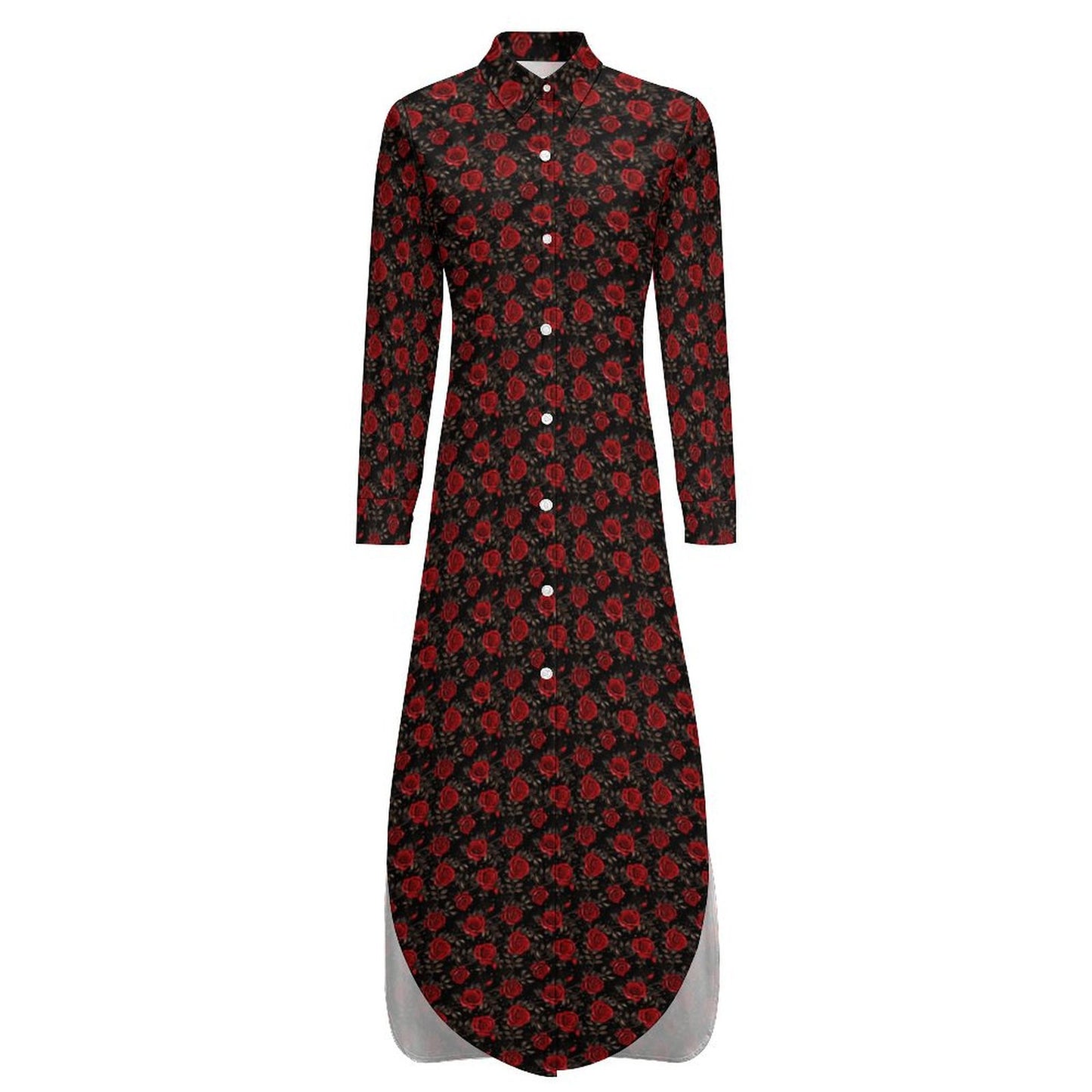 Colores de Mexico Romantic Roses Button-Up Long Sleeve Shirt Dress