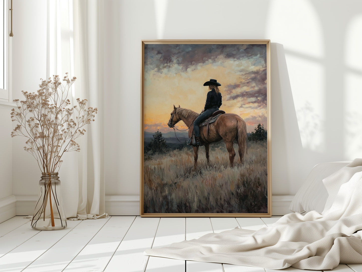 Evening Watch – Cowgirl and Horse at Sunset