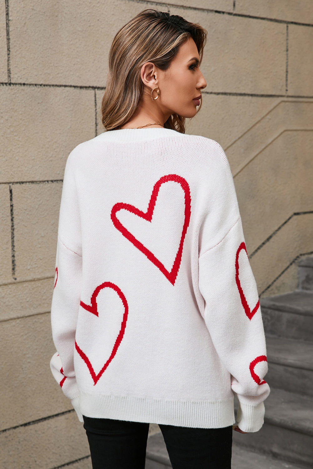 Angel Wings Heart Dropped Shoulder Long Sleeve Sweater  Red or White