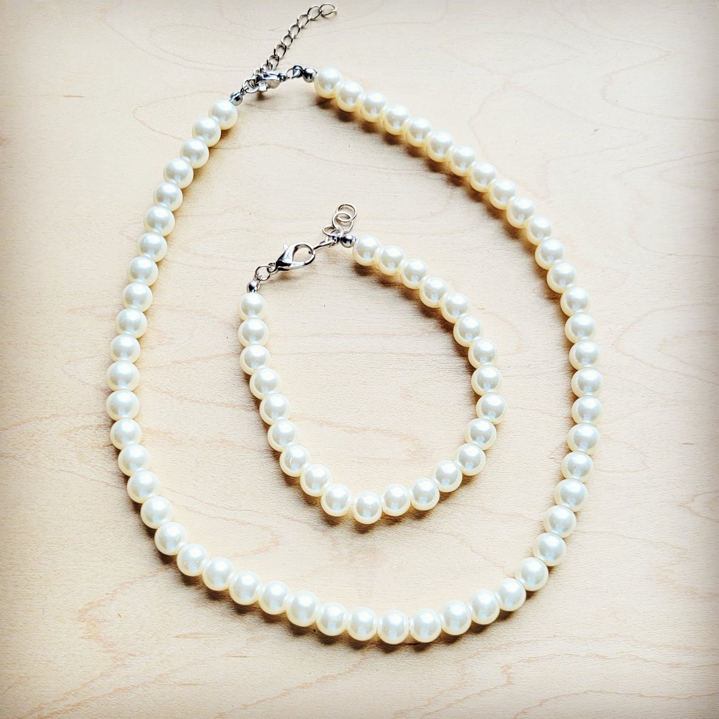 The Jewelry Junkie **Glass Pearl Necklace & Bracelet Set Wedding Collection 259w